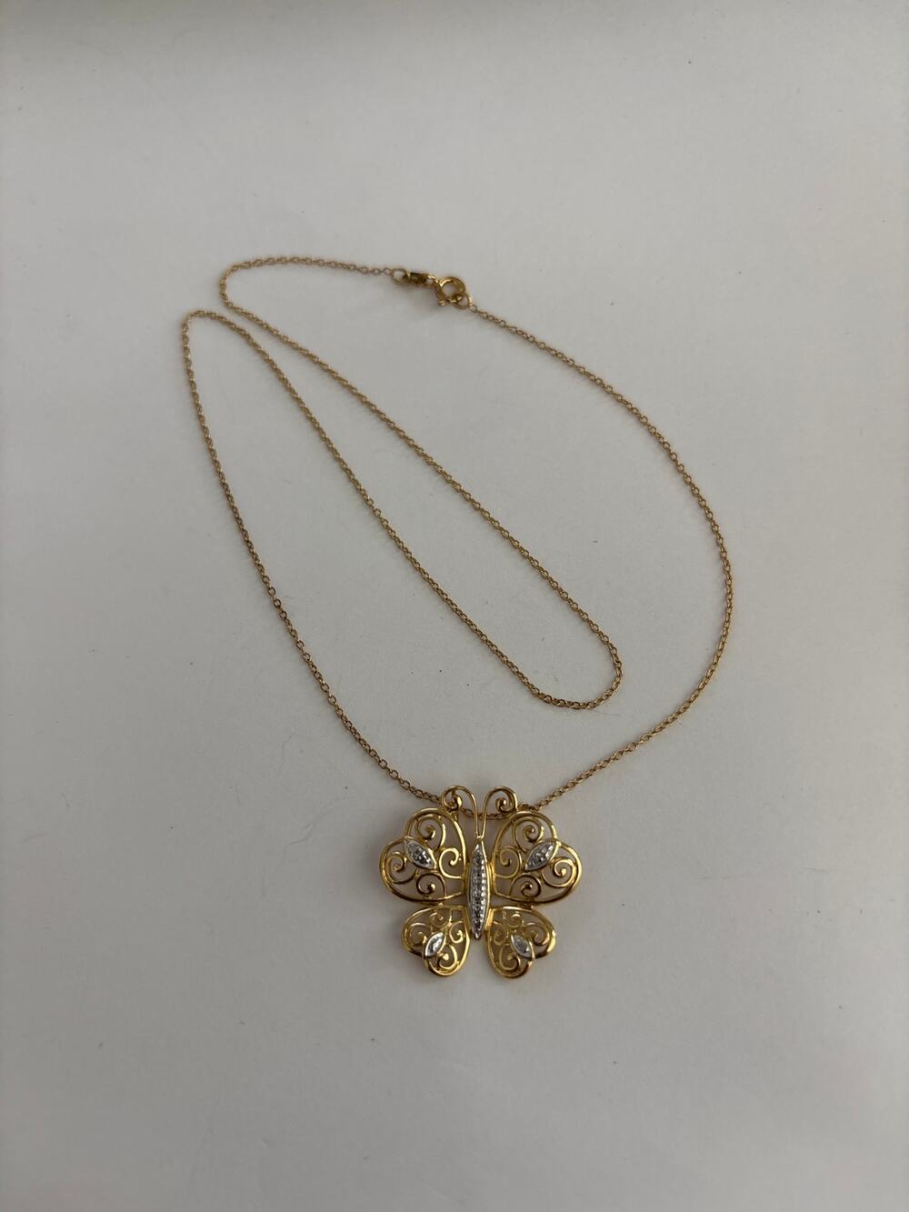 Sterling Silver 925 Butterfly Necklace Pendant Gold Tone